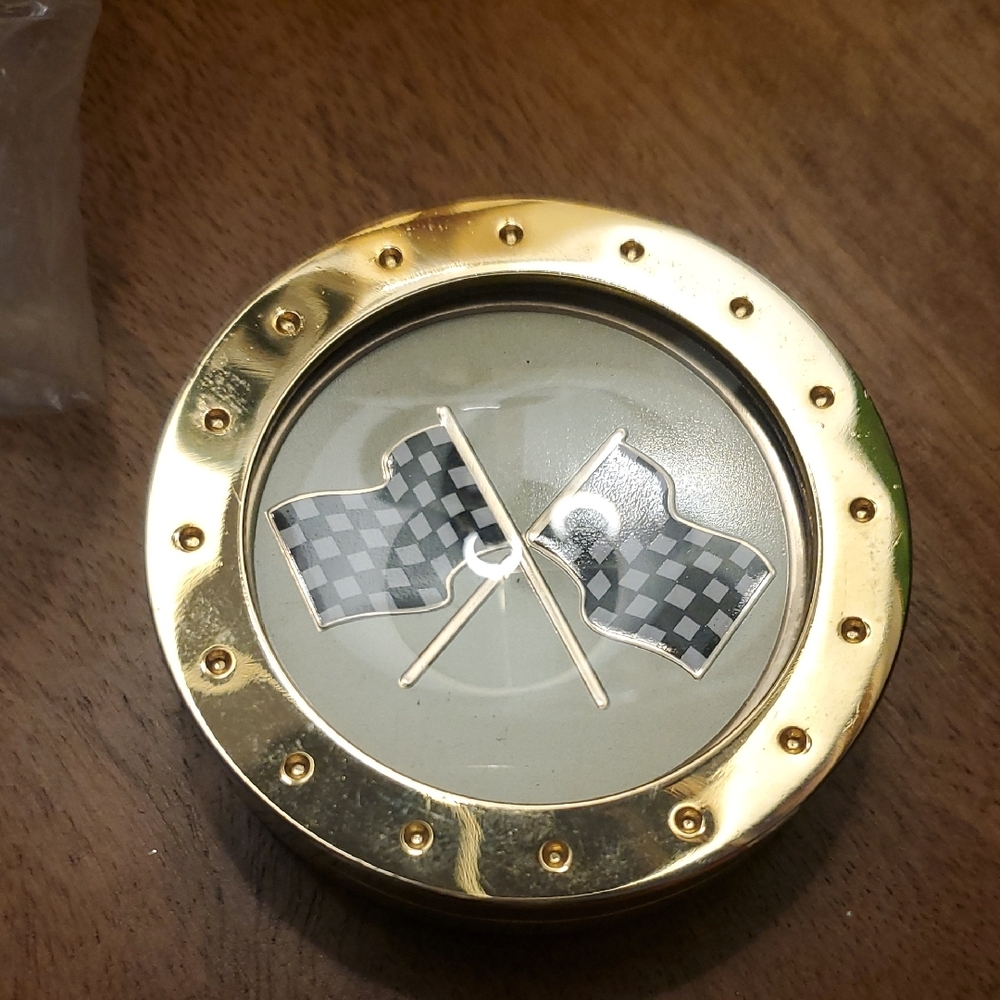 Two Piece Magnifying Paperweight With Checkered Flag Motif